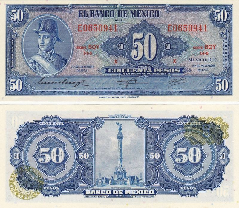 Personajes en los billetes de México - 50-pesos-mexico-1972