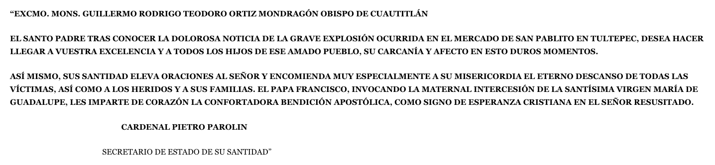 Papa Francisco envía mensaje a Tultepec tras la explosión - Captura-de-pantalla-2016-12-21-a-las-18.39.32