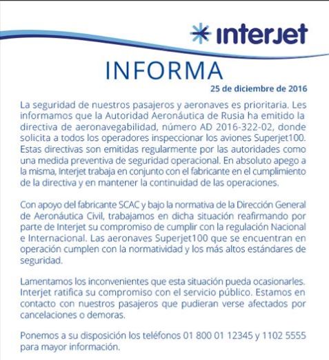 Interjet inspeccionará sus aviones rusos Superjet 100 - Captura-de-pantalla-2016-12-25-a-las-4.45.40-p.m.