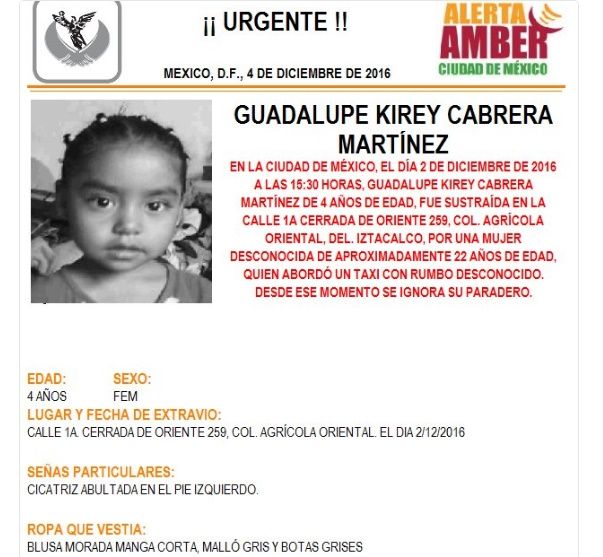 Activan Alerta Amber por menor desaparecida en Iztacalco - alerta-amber