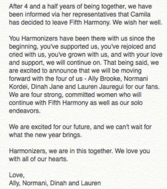 Camilla Cabello deja Fifth Harmony - comunicado-2