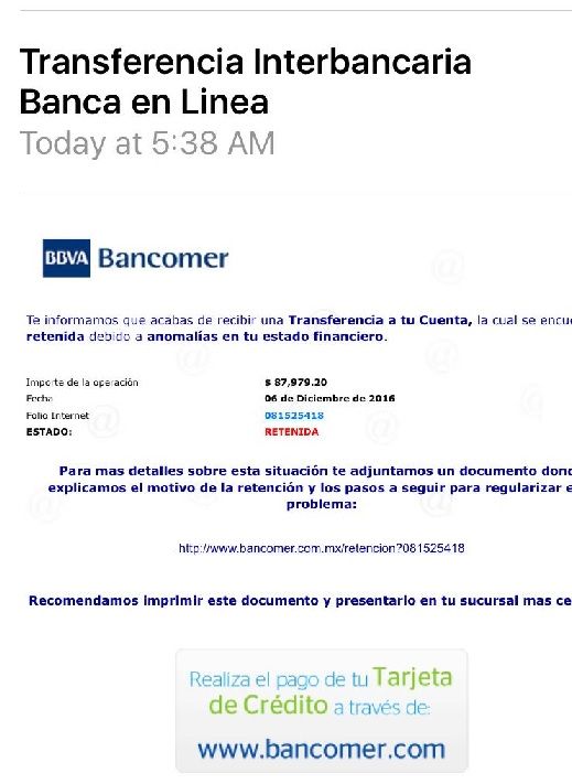 Alertan por nuevo correo falso de Bancomer