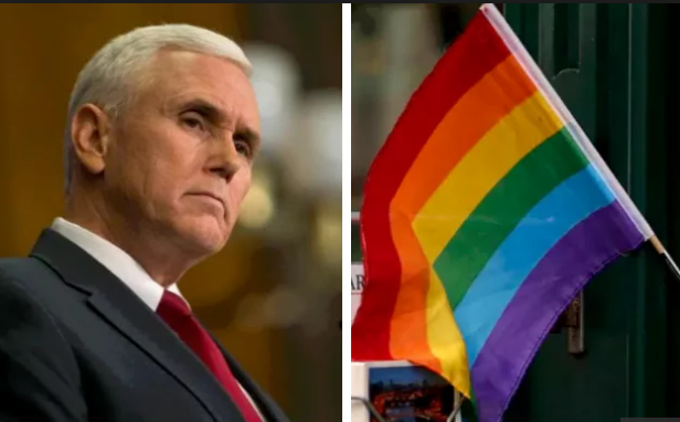 Vecinos cuelgan banderas LGBT frente a casa de Pence en Washington