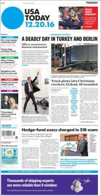 Asesinato de embajador ruso y ataque en Berlín en las primeras planas - portadas-20-dic-usa-today