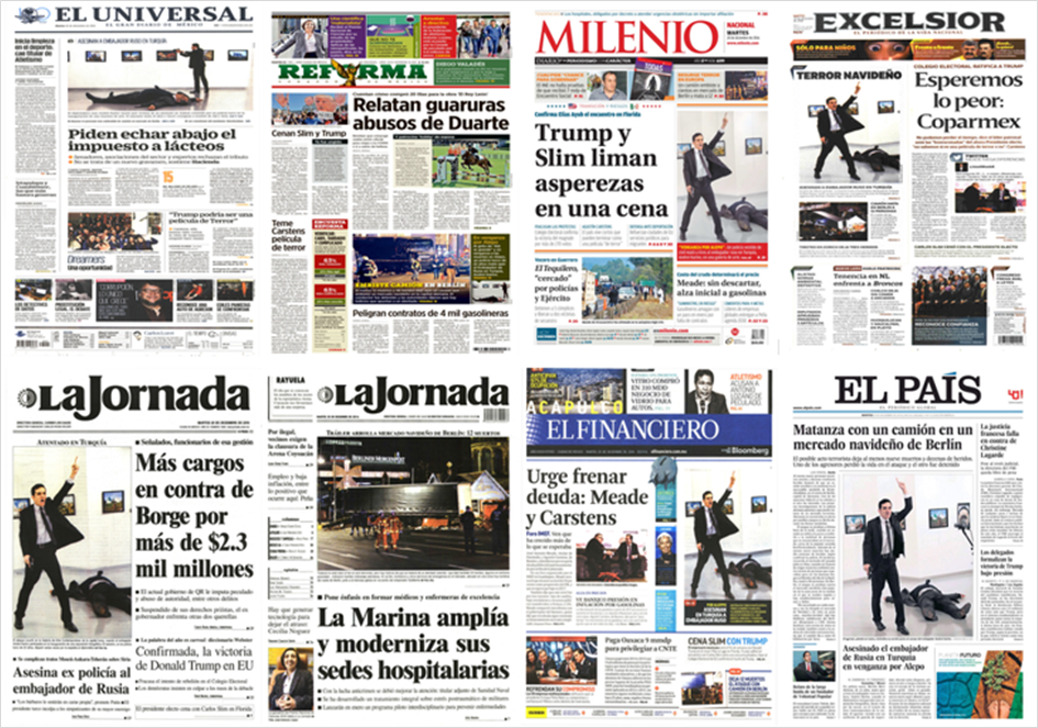 Asesinato de embajador ruso y ataque en Berlín en las primeras planas