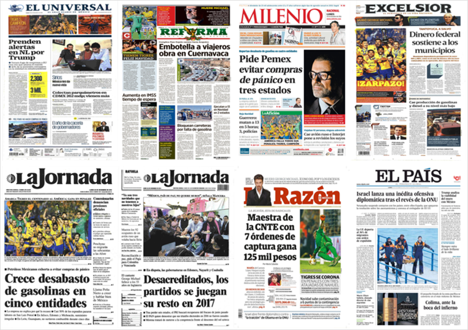 Pemex y George Michael en las primeras planas del lunes