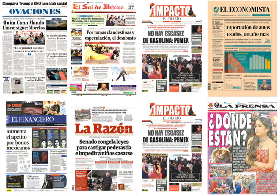 Mando Único y desabasto de gasolinas en primeras planas del martes - portadas-27-dic-1
