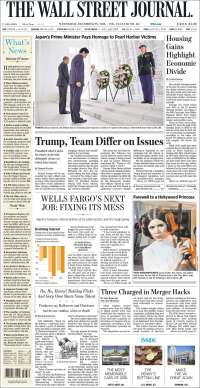 Alza en gasolinas y Carrie Fisher en las primeras planas - portadas-28-dic-twsj