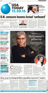 Alza en gasolinas y Carrie Fisher en las primeras planas - portadas-28-dic-usa-today