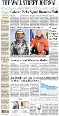 Salvador Cienfuegos y John Glenn en primeras planas del viernes - portadas-9-dic-wallstret