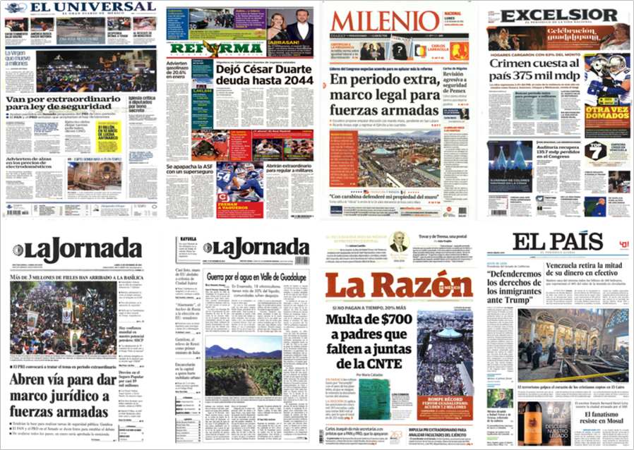 Fuerzas armadas y peregrinos en las primeras planas