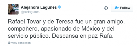 Lamentan en Twitter la muerte del secretario Rafael Tovar y de Teresa - r10