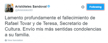 Lamentan en Twitter la muerte del secretario Rafael Tovar y de Teresa - r16