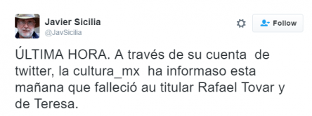 Lamentan en Twitter la muerte del secretario Rafael Tovar y de Teresa - r5