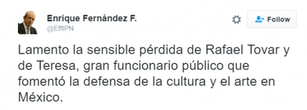 Lamentan en Twitter la muerte del secretario Rafael Tovar y de Teresa - r7