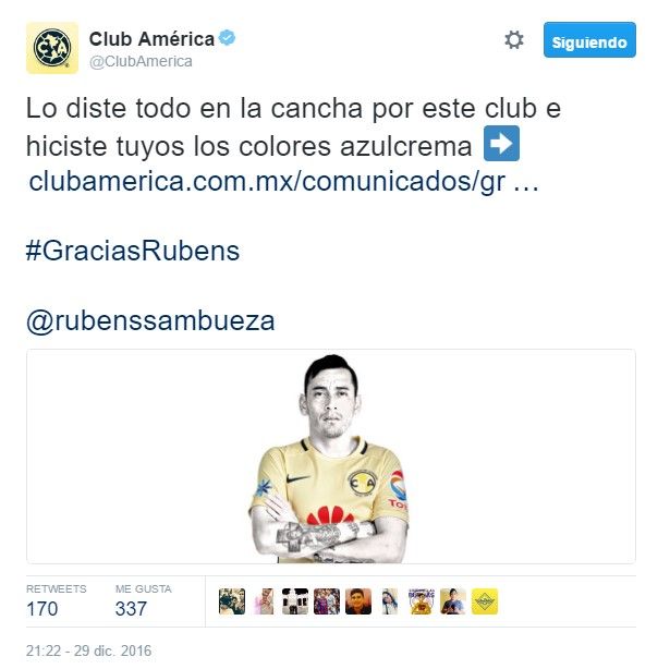Oficial: Rubens Sambueza a Toluca - tuit-america-sambueza