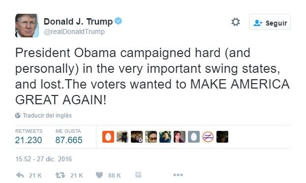 Trump acusa a Obama de 'hacer declaraciones incendiarias' - tuit-donald-trump-4