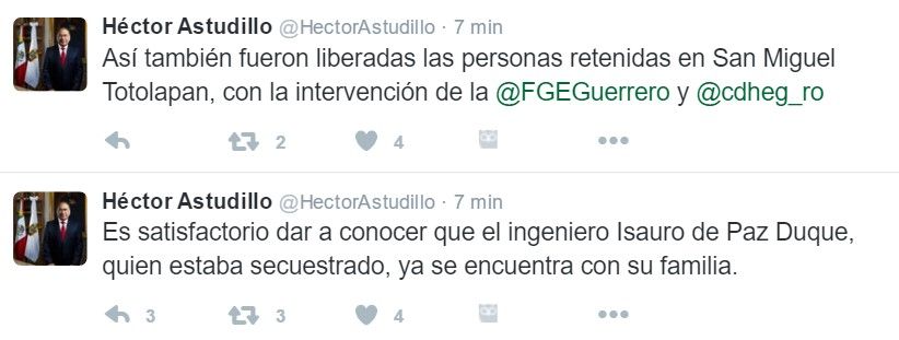 Los Tequileros liberan al ingeniero secuestrado - tuit-hector-astudillo