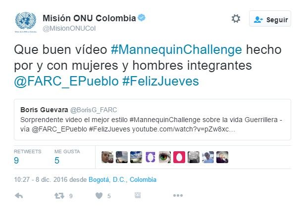 Video: el Mannequin Challenge de las FARC - tuit-mision-onu