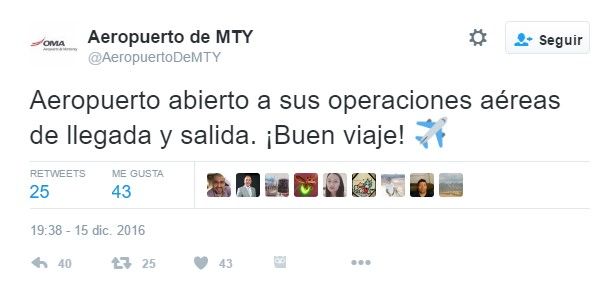 Por cuarto día consecutivo, Aeropuerto de Monterrey suspende actividades - tuit-monterrey-2