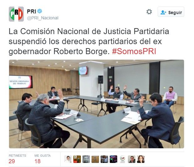 Video: PRI suspende derechos de Roberto Borge - tuit-pri