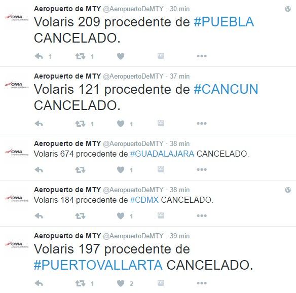 Aeropuerto de Monterrey suspende operaciones - tuits-aeropuerto-mty-1