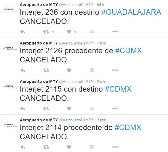 Aeropuerto de Monterrey suspende operaciones - tuits-aeropuerto-mty