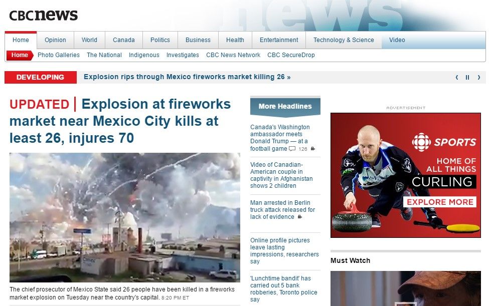 Reacciones de la prensa internacional por las explosiones en Tultepec - tultepec-cbc-news-canada