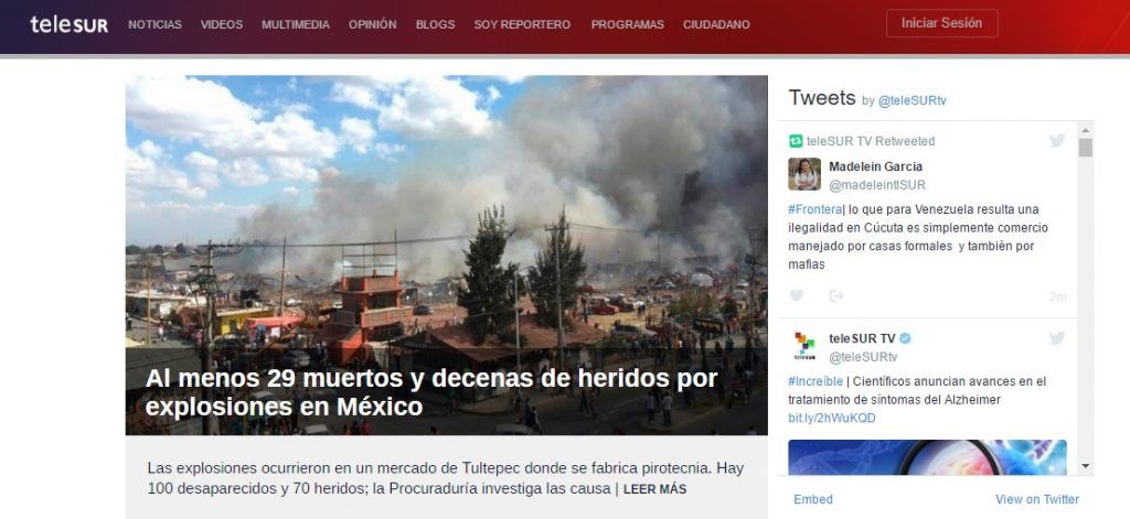 Reacciones de la prensa internacional por las explosiones en Tultepec - tultepec-telesur-1024x471