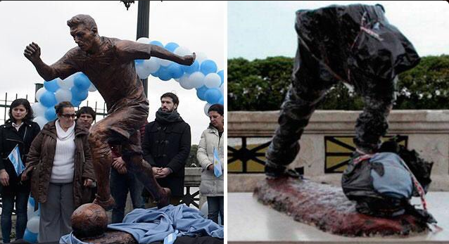 Destrozan estatua de Lionel Messi en Buenos Aires