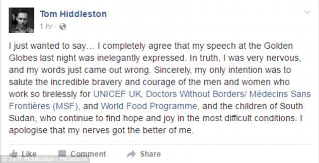 Tom Hiddleston se disculpa por su discurso en los Globos de Oro - Tom-Hiddleston2