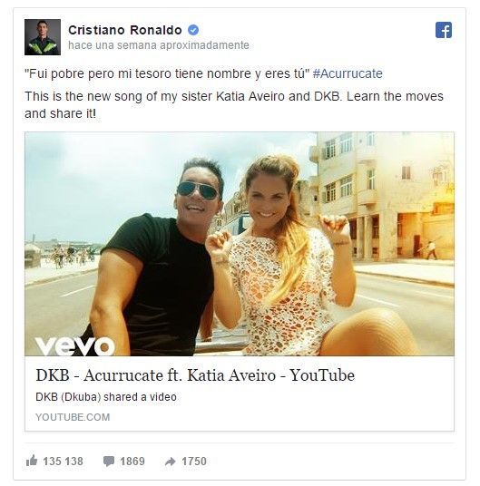 CR7 promociona el nuevo reggaetón de su hermana - acurrucate