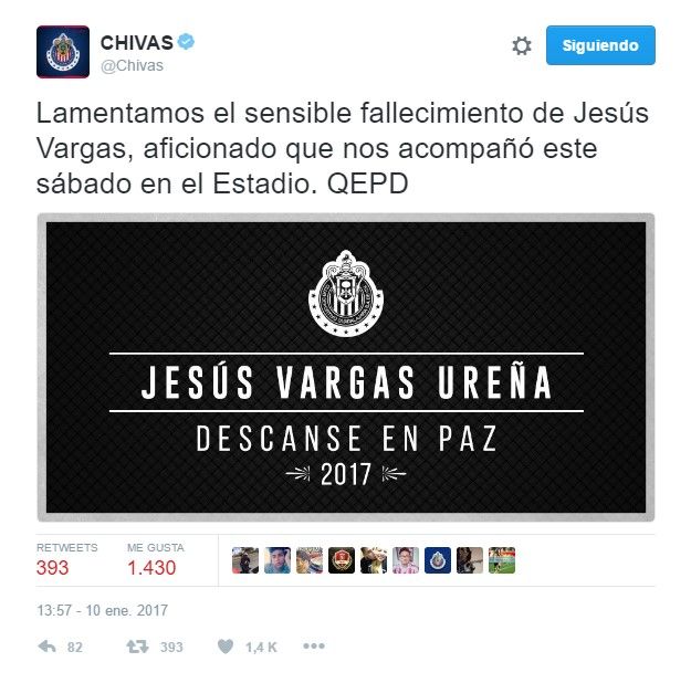 Muere aficionado de Chivas que sufrió infarto en partido contra Pumas - chivas-tuit