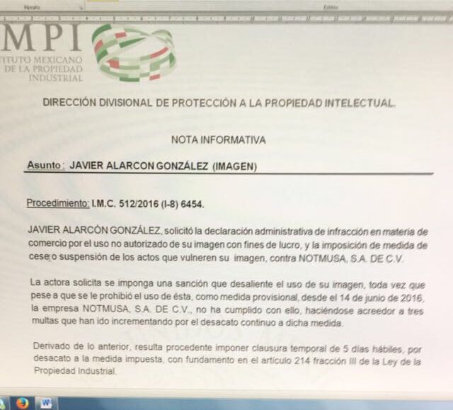 Clausuran oficinas de TVNotas - comunicado-impi