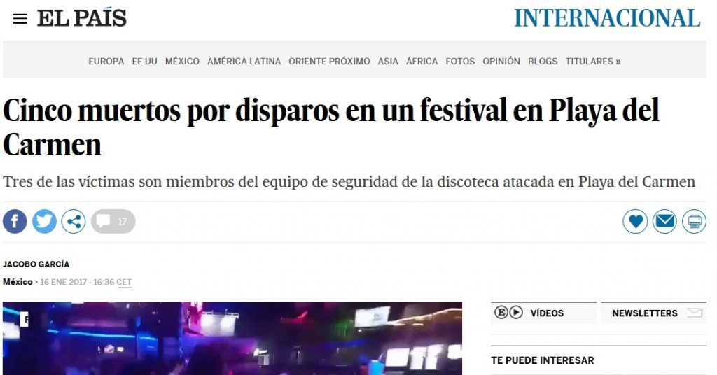 Medios internacionales destacan tiroteo en Playa del Carmen - el-pais-playa-1024x536