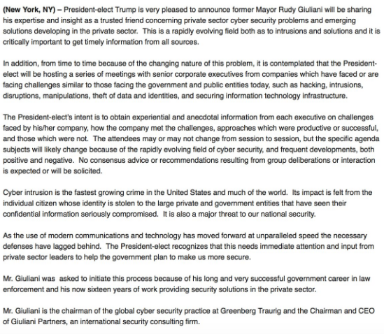 Trump da a conocer sus planes sobre ciberseguridad - giuliani