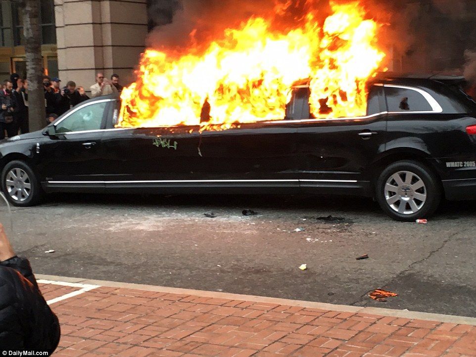 Incendian una limosina durante las protestas en Washington