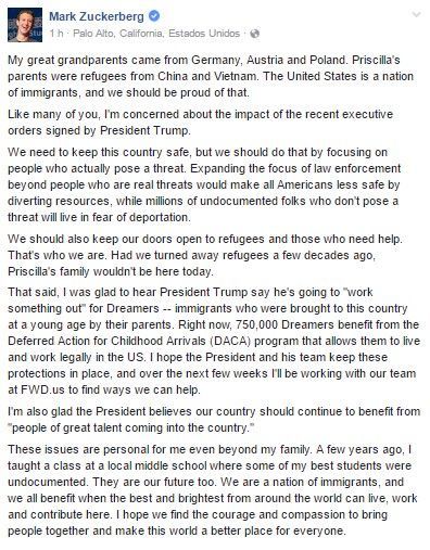 'Somos una nación de inmigrantes y deberíamos de estar orgullosos de eso': Mark Zuckerberg - mark