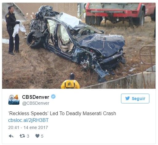 Muere vendedor de autos al conducir un Maserati a alta velocidad - maserati