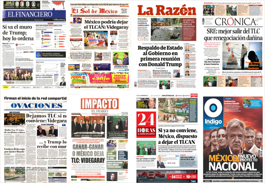 Trump, TLC y muro fronterizo en primeras planas - portada-25-enero-1