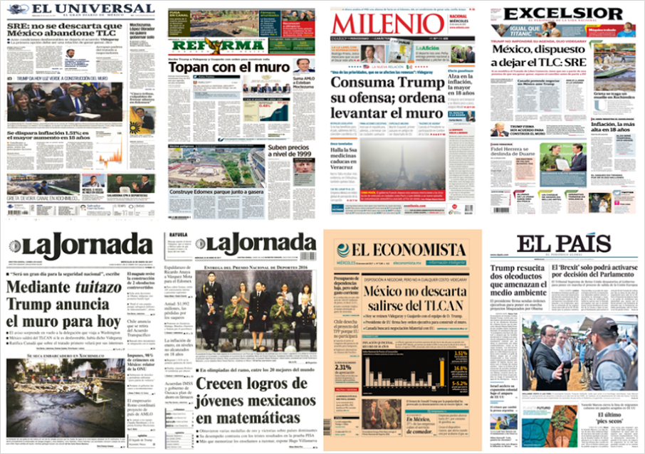 Trump, TLC y muro fronterizo en primeras planas