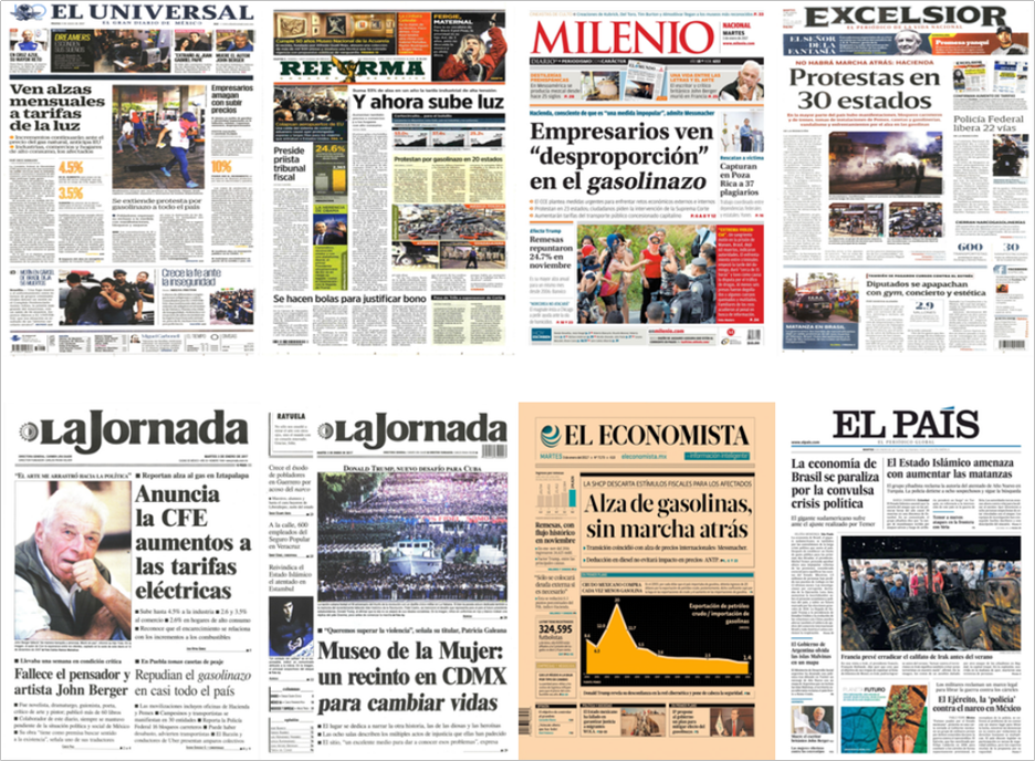 Alza en precios de gasolinas y luz en primeras planas del martes