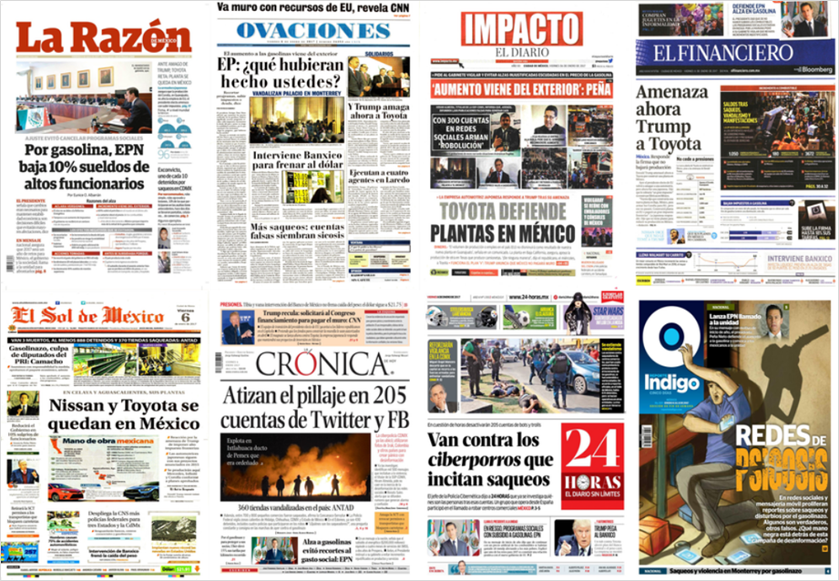 Saqueos y gasolinas acaparan las primeras planas del viernes - portadas-6-enero-1