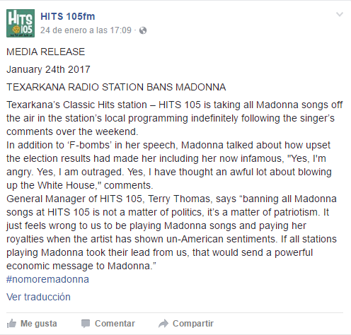Estación de radio veta a Madonna por comentarios contra Trump - radio-madonna