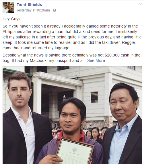 Recompensan a taxista de Filipinas por su honestidad - trent-shield