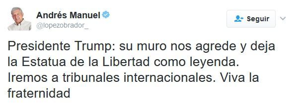 AMLO pide a EPN presentar demanda ante la ONU por exabrupto de Trump - tuit-amlo-trump