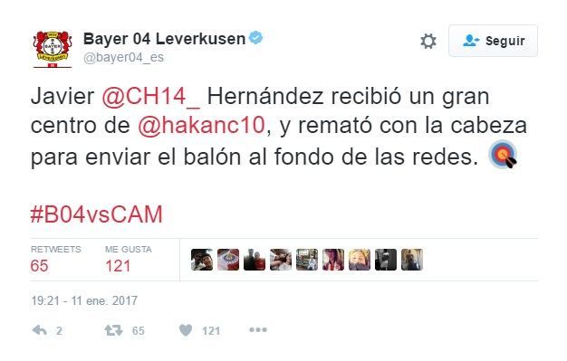 Termina la mala racha de Chicharito - tuit-bayer-lev-chichagol