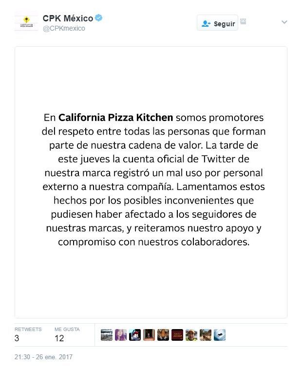 Restaurantes de Alsea ofrece disculpas por tuits ofensivos - tuit-california-chicken