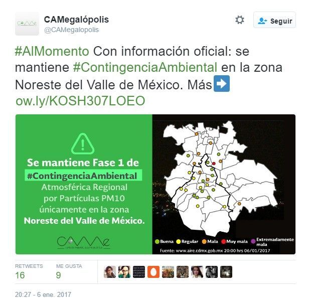 Se mantiene contingencia ambiental en Ecatepec - tuit-came