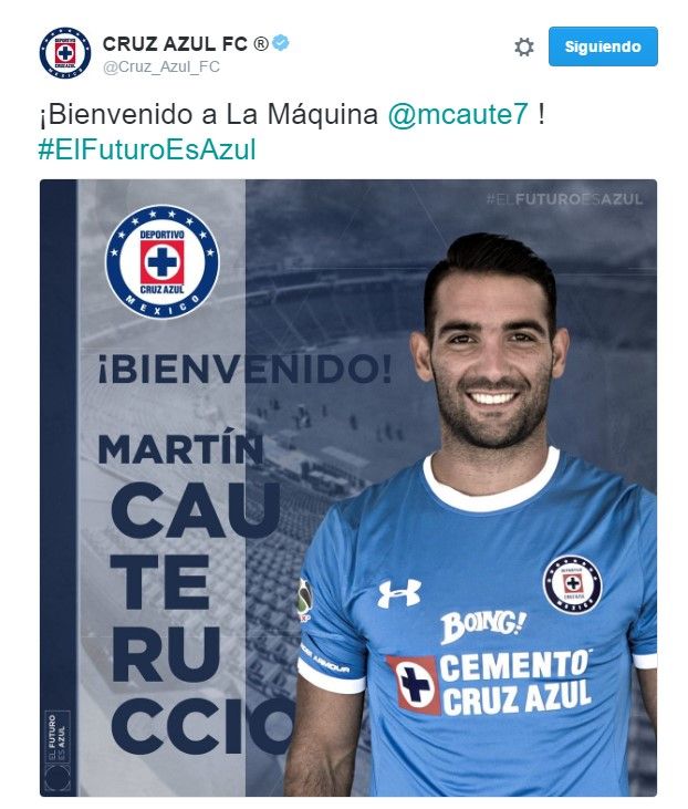 Martín Cauteruccio aprueba exámenes médicos - tuit-cruz-azul-cauteruccio